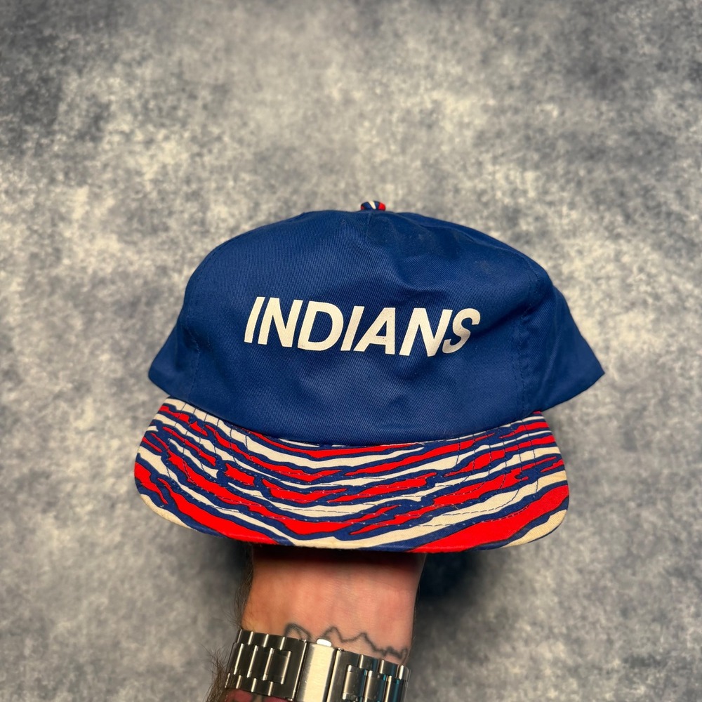 Vintage 90s Zubaz Cleveland Indians Snapback Hat Planters Bullpen Chew Zebra
